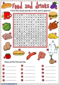Food and drinks - word search worksheet